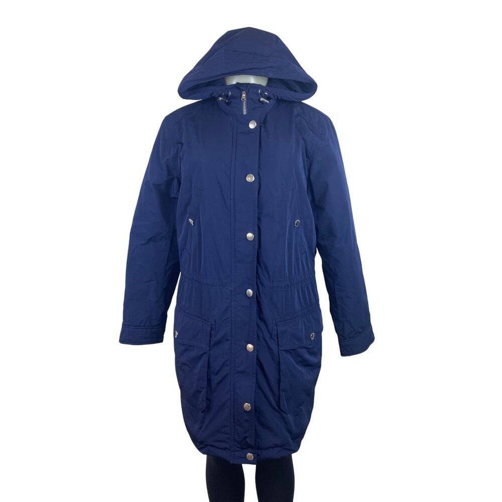 Ralph Lauren Long Navy Blue Hooded Jacket For Women’s With Snap Buttons Sz M